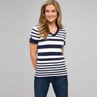 Striped Sleeve V-Neck Roll Cuff Tee, , small